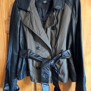 light faux leather/trench material jacket XL A.N.A olive green/black belted